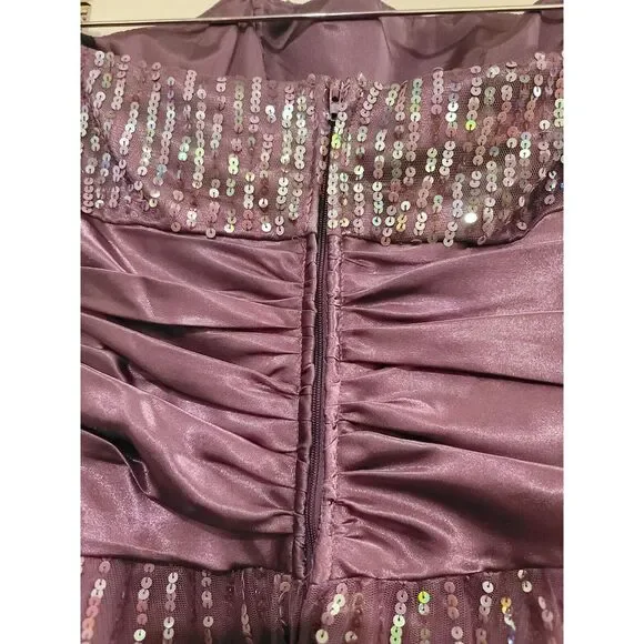 JOSH JAZZ Purple Prom Party Dress 3/4 Strapless Sequin Tulle Homecoming $100 NWT - Picture 4 of 7